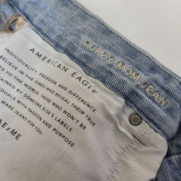 American Eagle Women's Curvy Mom Jeans Size 14 Stretch Distressed Ripped Torn - Picture 6 of 9